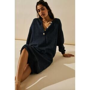 Free People Hailee Sweater Midi Dress Size XS Navy Heather 100% Cotton